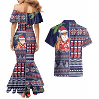 Hawaii Mele Kalikimaka Couples Matching Mermaid Dress and Hawaiian Shirt Aloha and Christmas Elements Patchwork Blue Style LT03 - Polynesian Pride