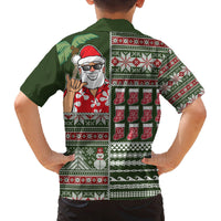 Hawaii Mele Kalikimaka Family Matching Off Shoulder Short Dress and Hawaiian Shirt Aloha and Christmas Elements Patchwork Green Style LT03 - Polynesian Pride