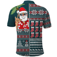 Hawaii Mele Kalikimaka Polo Shirt Aloha and Christmas Elements Patchwork Turquoise Style LT03 - Polynesian Pride