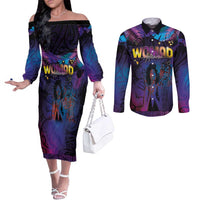 Aotearoa Arts Festival 2025 Couples Matching Off The Shoulder Long Sleeve Dress and Long Sleeve Button Shirt Maori Music Art Dance - Rhythmic Vibes LT03 Black - Polynesian Pride