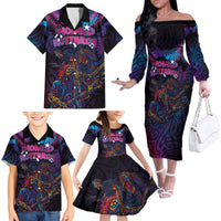 Aotearoa Arts Festival 2025 Family Matching Off The Shoulder Long Sleeve Dress and Hawaiian Shirt Maori Performing Art and Music - Rhythmic Vibes LT03 - Polynesian Pride