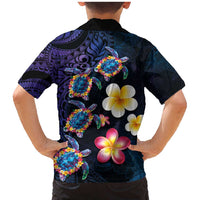 Hawaiian Turtles and Plumeria Family Matching Mermaid Dress and Hawaiian Shirt Polynesian Art Tribal Tattoo Dark Aqua Color LT03 - Polynesian Pride