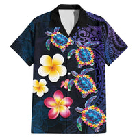Hawaiian Turtles and Plumeria Family Matching Mermaid Dress and Hawaiian Shirt Polynesian Art Tribal Tattoo Dark Aqua Color LT03 Dad's Shirt - Short Sleeve Blue - Polynesian Pride