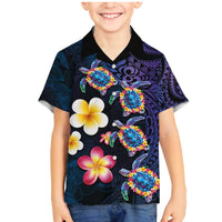 Hawaiian Turtles and Plumeria Family Matching Mermaid Dress and Hawaiian Shirt Polynesian Art Tribal Tattoo Dark Aqua Color LT03 Son's Shirt Blue - Polynesian Pride