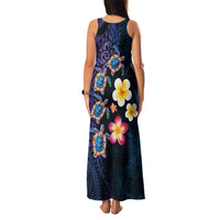 Hawaiian Turtles and Plumeria Family Matching Tank Maxi Dress and Hawaiian Shirt Polynesian Art Tribal Tattoo Dark Aqua Color LT03 - Polynesian Pride