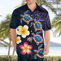 Hawaiian Turtles and Plumeria Hawaiian Shirt Polynesian Art Tribal Tattoo Dark Aqua Color LT03 - Polynesian Pride