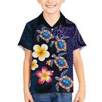 Hawaiian Turtles and Plumeria Hawaiian Shirt Polynesian Art Tribal Tattoo Dark Aqua Color LT03 - Polynesian Pride
