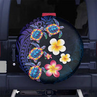 Hawaiian Turtles and Plumeria Spare Tire Cover Polynesian Art Tribal Tattoo Dark Aqua Color LT03 - Polynesian Pride