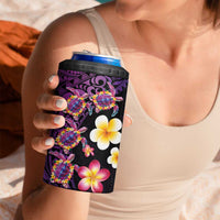 Hawaiian Turtles and Plumeria 4 in 1 Can Cooler Tumbler Polynesian Art Tribal Tattoo Deep Violet Color LT03 - Polynesian Pride