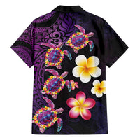 Hawaiian Turtles and Plumeria Family Matching Off The Shoulder Long Sleeve Dress and Hawaiian Shirt Polynesian Art Tribal Tattoo Deep Violet Color LT03 - Polynesian Pride