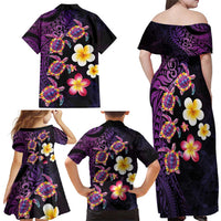 Hawaiian Turtles and Plumeria Family Matching Off Shoulder Maxi Dress and Hawaiian Shirt Polynesian Art Tribal Tattoo Deep Violet Color LT03 - Polynesian Pride