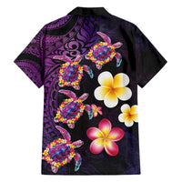 Hawaiian Turtles and Plumeria Family Matching Off Shoulder Maxi Dress and Hawaiian Shirt Polynesian Art Tribal Tattoo Deep Violet Color LT03 - Polynesian Pride