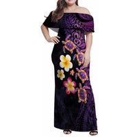 Hawaiian Turtles and Plumeria Family Matching Off Shoulder Maxi Dress and Hawaiian Shirt Polynesian Art Tribal Tattoo Deep Violet Color LT03 Mom's Dress Purple - Polynesian Pride