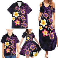 Hawaiian Turtles and Plumeria Family Matching Summer Maxi Dress and Hawaiian Shirt Polynesian Art Tribal Tattoo Deep Violet Color LT03 - Polynesian Pride