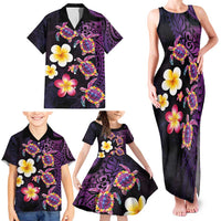 Hawaiian Turtles and Plumeria Family Matching Tank Maxi Dress and Hawaiian Shirt Polynesian Art Tribal Tattoo Deep Violet Color LT03 - Polynesian Pride
