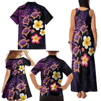 Hawaiian Turtles and Plumeria Family Matching Tank Maxi Dress and Hawaiian Shirt Polynesian Art Tribal Tattoo Deep Violet Color LT03 - Polynesian Pride