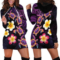 Hawaiian Turtles and Plumeria Hoodie Dress Polynesian Art Tribal Tattoo Deep Violet Color LT03 - Polynesian Pride