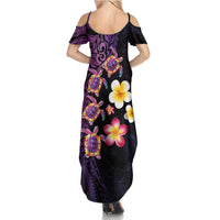 Hawaiian Turtles and Plumeria Summer Maxi Dress Polynesian Art Tribal Tattoo Deep Violet Color LT03 - Polynesian Pride