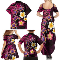 Hawaiian Turtles and Plumeria Family Matching Summer Maxi Dress and Hawaiian Shirt Polynesian Art Tribal Tattoo Cerise LT03 - Polynesian Pride