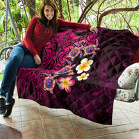 Hawaiian Turtles and Plumeria Quilt Polynesian Art Tribal Tattoo Cerise