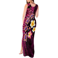 Hawaiian Turtles and Plumeria Tank Maxi Dress Polynesian Art Tribal Tattoo Cerise