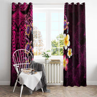 Hawaiian Turtles and Plumeria Window Curtain Polynesian Art Tribal Tattoo Cerise