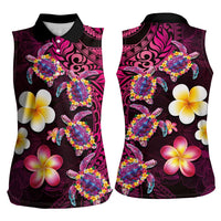 Hawaiian Turtles and Plumeria Women Sleeveless Polo Shirt Polynesian Art Tribal Tattoo Cerise LT03 - Polynesian Pride