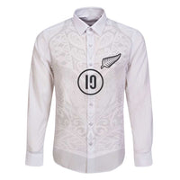 Custom New Zealand Football Family Matching Long Sleeve Bodycon Dress and Hawaiian Shirt The Whites-Sporty T90 Style LT03 Dad's Shirt - Long Sleeve White - Polynesian Pride