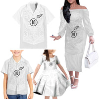 Custom New Zealand Football Family Matching Off The Shoulder Long Sleeve Dress and Hawaiian Shirt The Whites-Sporty T90 Style LT03 - Polynesian Pride