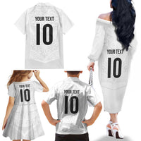 Custom New Zealand Football Family Matching Off The Shoulder Long Sleeve Dress and Hawaiian Shirt The Whites-Sporty T90 Style LT03 - Polynesian Pride