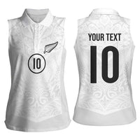 Custom New Zealand Football Women Sleeveless Polo Shirt The Whites-Sporty T90 Style LT03 - Polynesian Pride