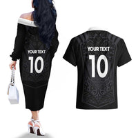 Custom Aotearoa Rugby Couples Matching Off The Shoulder Long Sleeve Dress and Hawaiian Shirt The Blacks-Sporty T90 Style - Polynesian Pride