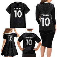 Custom Aotearoa Rugby Family Matching Long Sleeve Bodycon Dress and Hawaiian Shirt The Blacks-Sporty T90 Style LT03 - Polynesian Pride