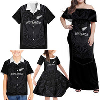 Custom Aotearoa Rugby Family Matching Off Shoulder Maxi Dress and Hawaiian Shirt The Blacks-Sporty T90 Style LT03 - Polynesian Pride