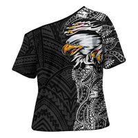 American Samoa Flag Day Cross Shoulder Shirt Tribal Tattoo with Eagle Black