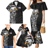American Samoa Flag Day Family Matching Mermaid Dress and Hawaiian Shirt Tribal Tattoo with Eagle Black LT03 - Polynesian Pride
