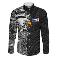 American Samoa Flag Day Family Matching Off Shoulder Short Dress and Hawaiian Shirt Tribal Tattoo with Eagle Black