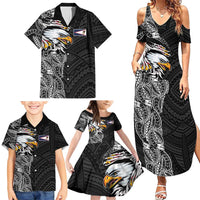 American Samoa Flag Day Family Matching Summer Maxi Dress and Hawaiian Shirt Tribal Tattoo with Eagle Black