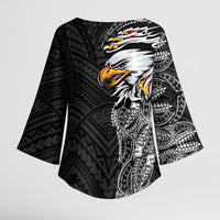 American Samoa Flag Day Kimono Sleeve Blouse Tribal Tattoo with Eagle Black