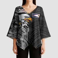 American Samoa Flag Day Kimono Sleeve Blouse Tribal Tattoo with Eagle Black