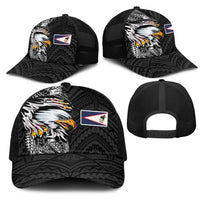 American Samoa Flag Day Mesh Trucker Cap Tribal Tattoo with Eagle Black