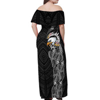 American Samoa Flag Day Off Shoulder Maxi Dress Tribal Tattoo with Eagle Black