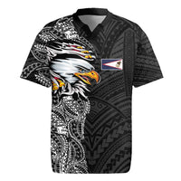 American Samoa Flag Day Rugby Jersey Tribal Tattoo with Eagle Black