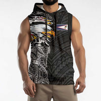 American Samoa Flag Day Sleeveless Hoodie Tribal Tattoo with Eagle Black