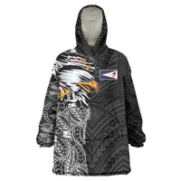 American Samoa Flag Day Wearable Blanket Hoodie Tribal Tattoo with Eagle Black