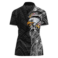 American Samoa Flag Day Women Polo Shirt Tribal Tattoo with Eagle Black
