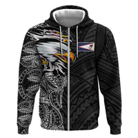 American Samoa Flag Day Zip Hoodie Tribal Tattoo with Eagle Black