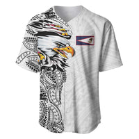 American Samoa Flag Day Baseball Jersey Tribal Tattoo with Eagle White