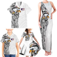 American Samoa Flag Day Family Matching Tank Maxi Dress and Hawaiian Shirt Tribal Tattoo with Eagle White