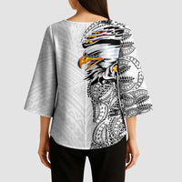 American Samoa Flag Day Kimono Sleeve Blouse Tribal Tattoo with Eagle White